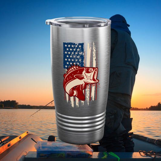 Bass Fishing Father's Day Gift, Fishing Tumbler, Gift for Him, American Flag