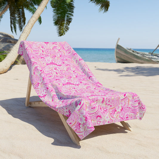 Luxury Pink Paisley Beach Towel