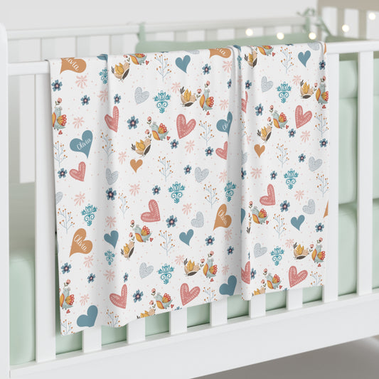 Baby Blanket, Baby Swaddle Blanket, Stroller Blanket, Scandinavian Floral Name Blanket