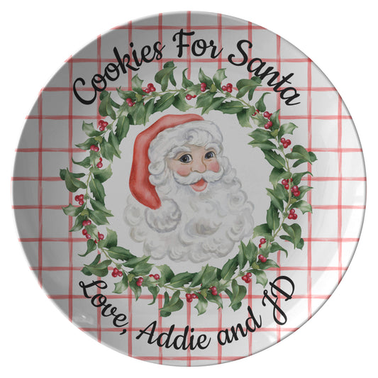 Cookies for Santa Plate, Holly Christmas Wreath, Vintage Santa