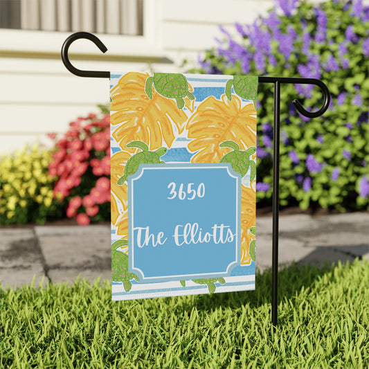 Customized Welcome Blue Stripe Hibiscus and Sea Turtles Flags | Address and Name Flag | Personalized Name Flag | Beach Summer Outdoor Garden Decor