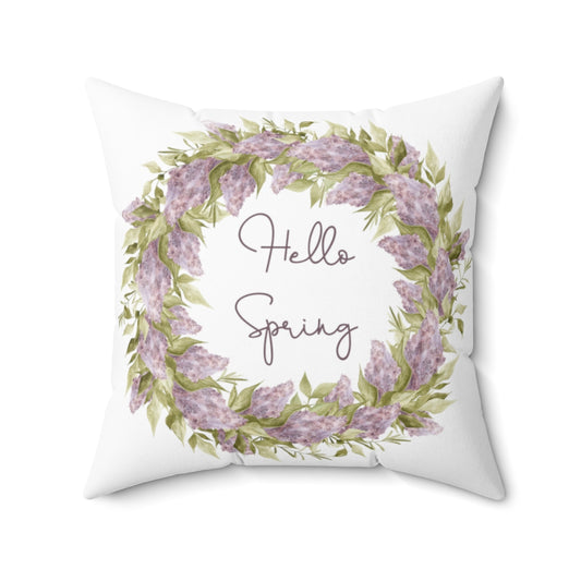 Hello Spring Throw Pillow | Reversible For Year Round | Watercolor Flowers| Spun Polyester Square Pillow