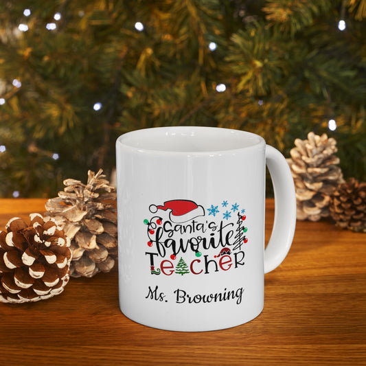 Personalized Santa's Favorite Teacher Ceramic Mug 11oz