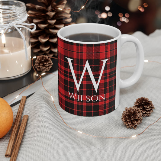 Personalized Plaid Coffee and Hot Cocoa Mug | 11 0z | Ceramic | Father Brother Friend Gift