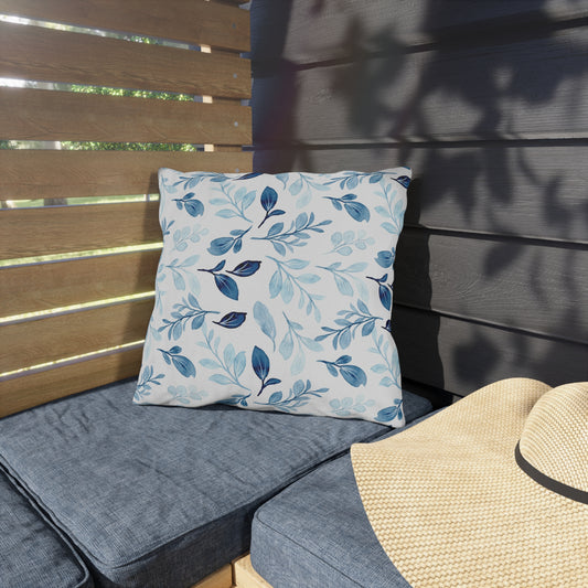 Outdoor Blue Pillow with Flowers | Front Porch Pillow | Back Porch Pillow