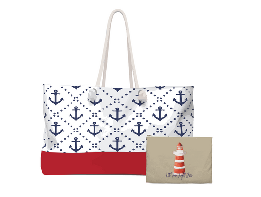 Nautical Anchor Navy and Red Large Tote Bag