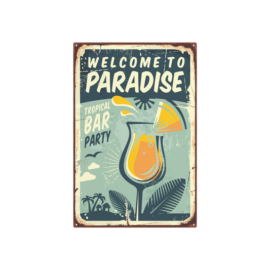 Welcome To Paradise Tropical Aluminum Sign | Beach House | Ocean Decor | Surf