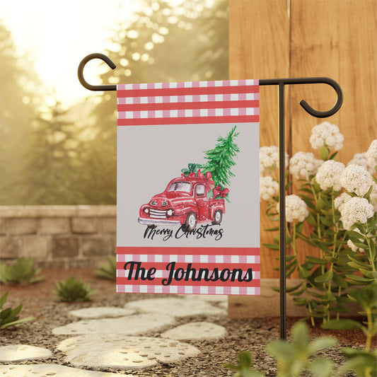 Personalized Merry Christmas Red Plaid Garden & House Banner