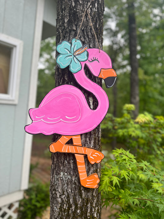 Summer Door Hanger, Pink Flamingo