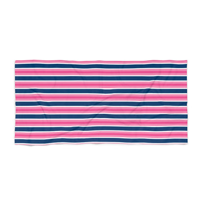 Navy and Pink Striped Beach Towel