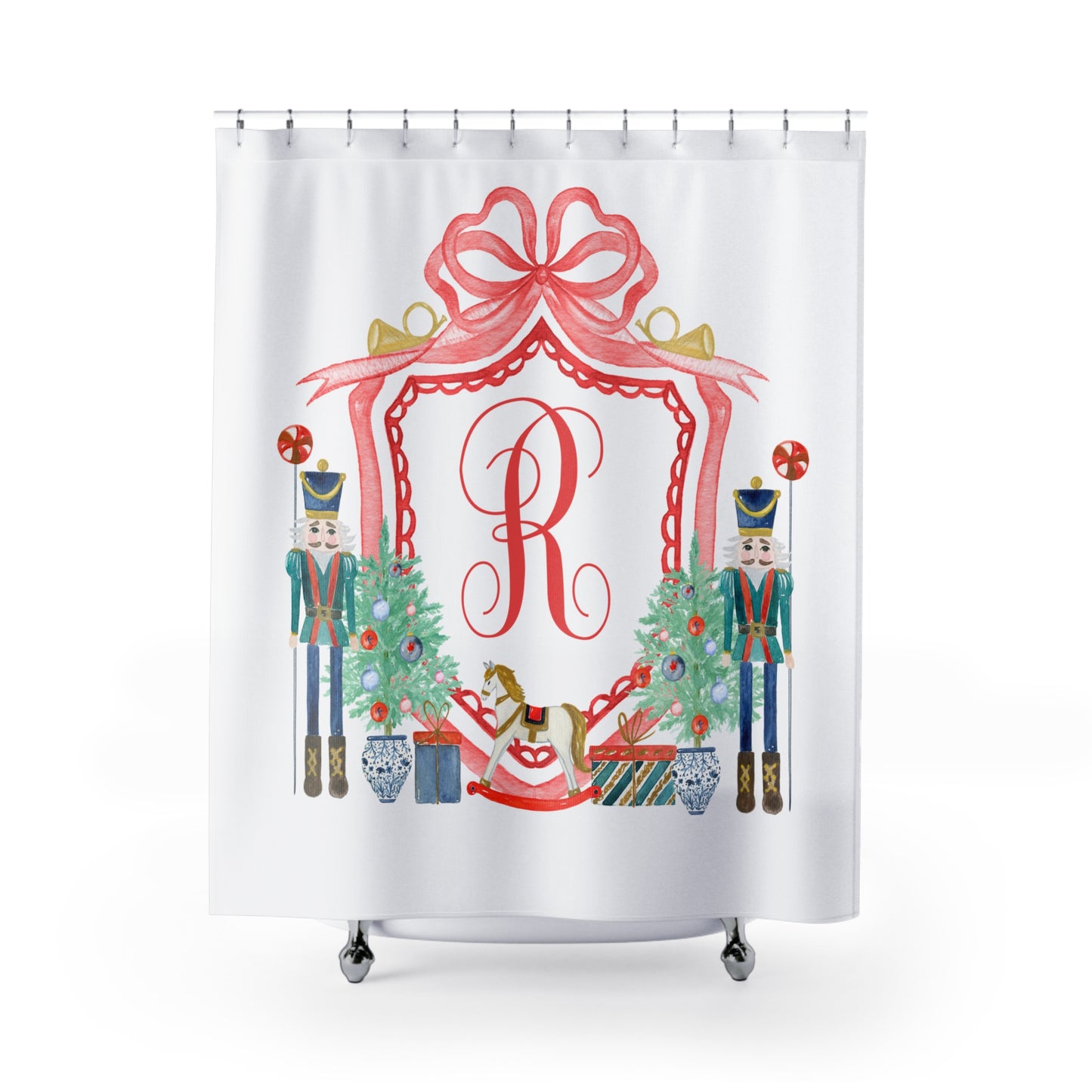 Nutcracker Personalized Shower Curtain, Monogram Shower Curtain, Holiday Decor, Christmas Decor, Bathroom Accessory