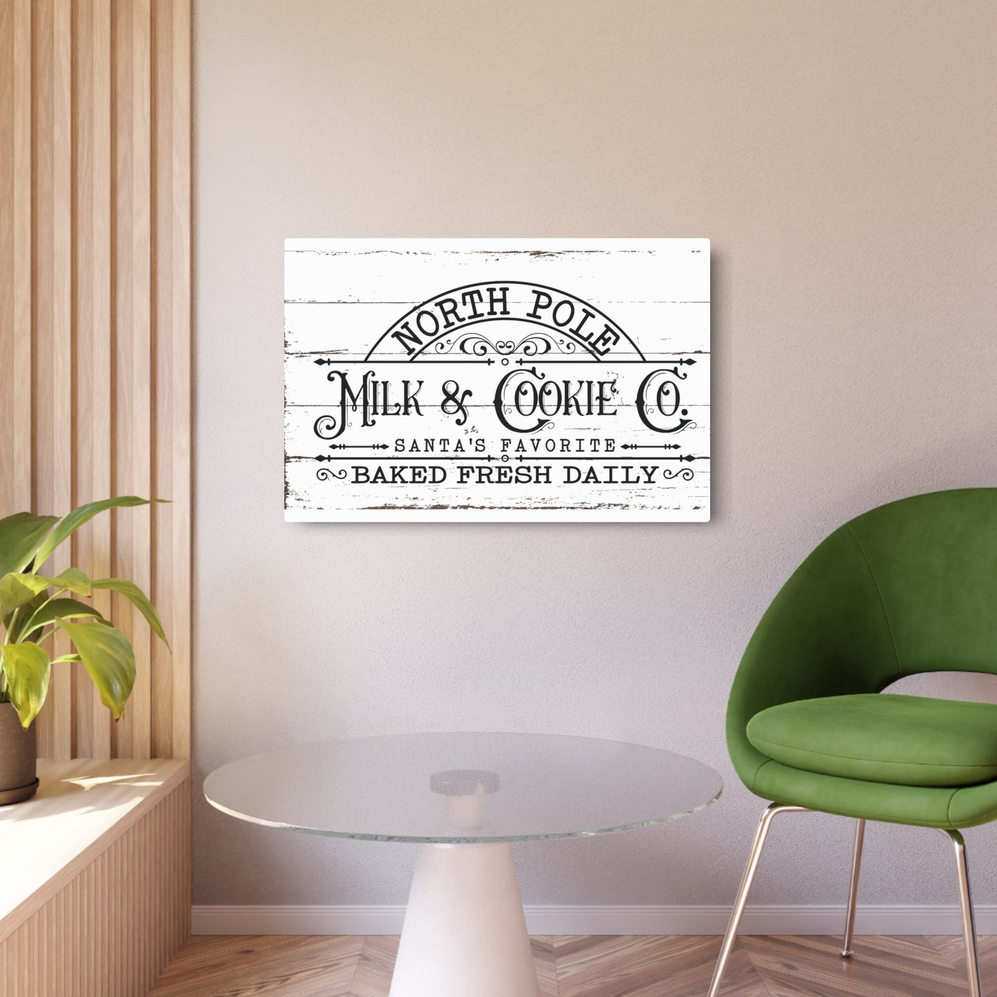 North Pole Milk and Cookies Sign Rustic Farmhouse Christmas Art