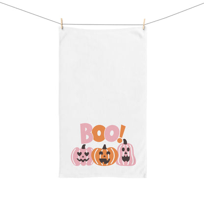 Halloween Hand Towel, Kitchen Towel, Bathroom Hand Towel, Preppy Pink and Orange Towel, Hostess Gift