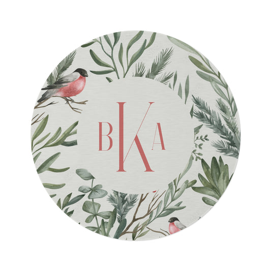 Cottage Birds and Greenery Monogram Decor Rug | Watercolor Crest Monogram | Personalized Rug | Custom Rug