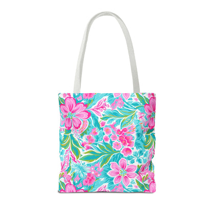 Preppy Pink Tropical Floral Tote Bag, Travel Bag, Vacation