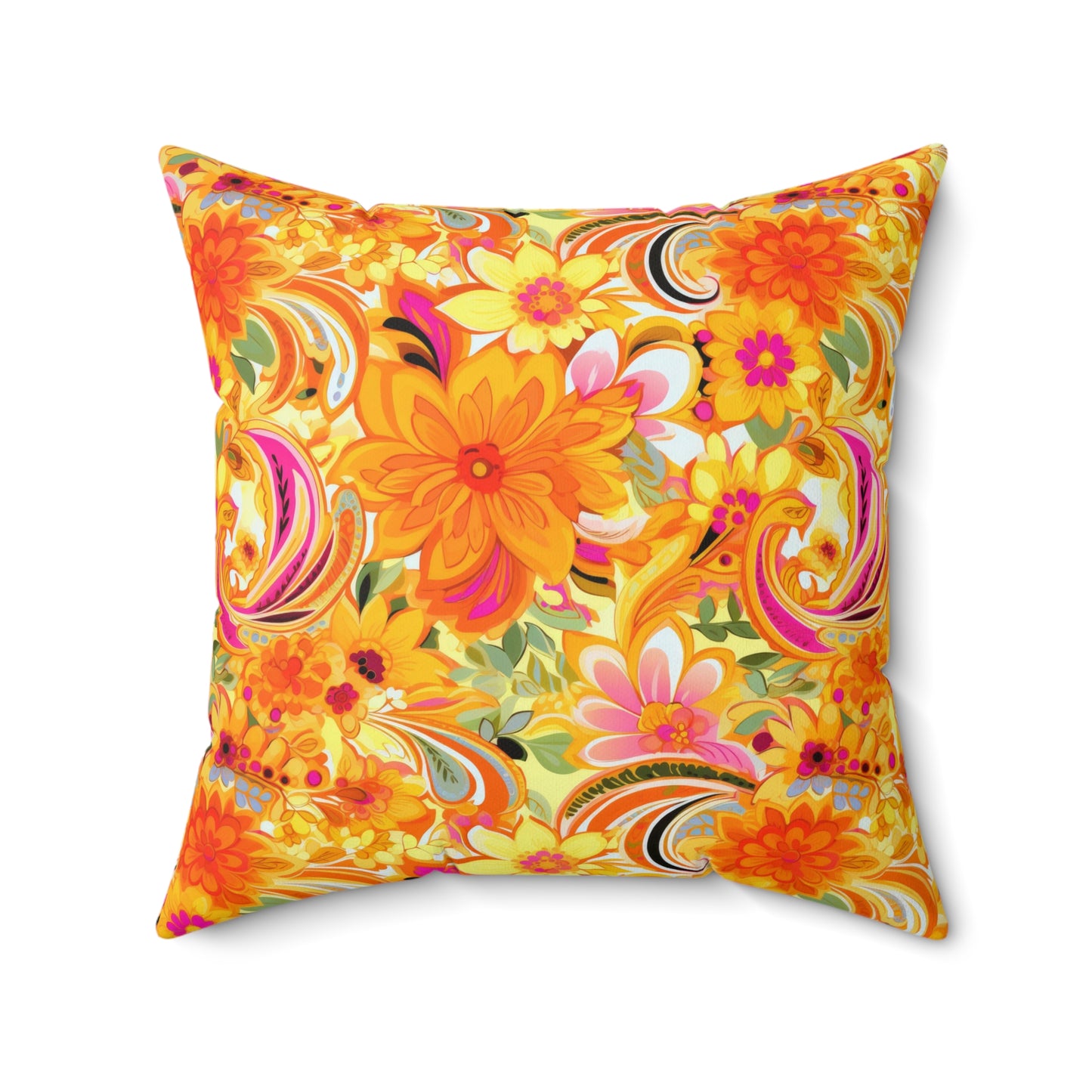 Retro Paisley and Floral Throw Pillow