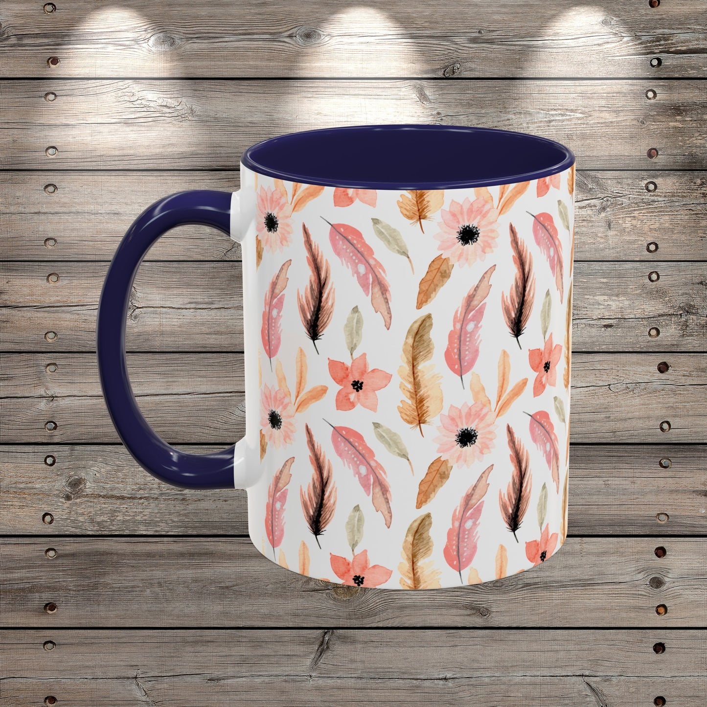 Custom Bogo Feathers and Wildflowers Coffee Mug for Nature Lover Gardener Birthday Gift for Her Mug