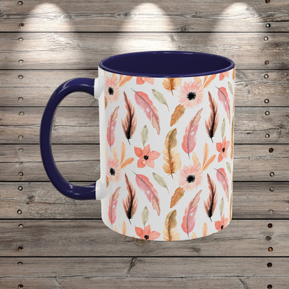 Custom Bogo Feathers and Wildflowers Coffee Mug for Nature Lover Gardener Birthday Gift for Her Mug