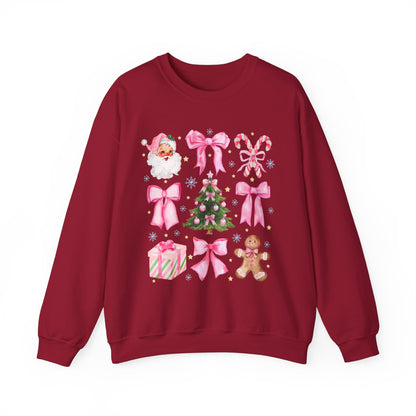 Cute Christmas Sweatshirt, Coquette Pink Bow Sweatshirt