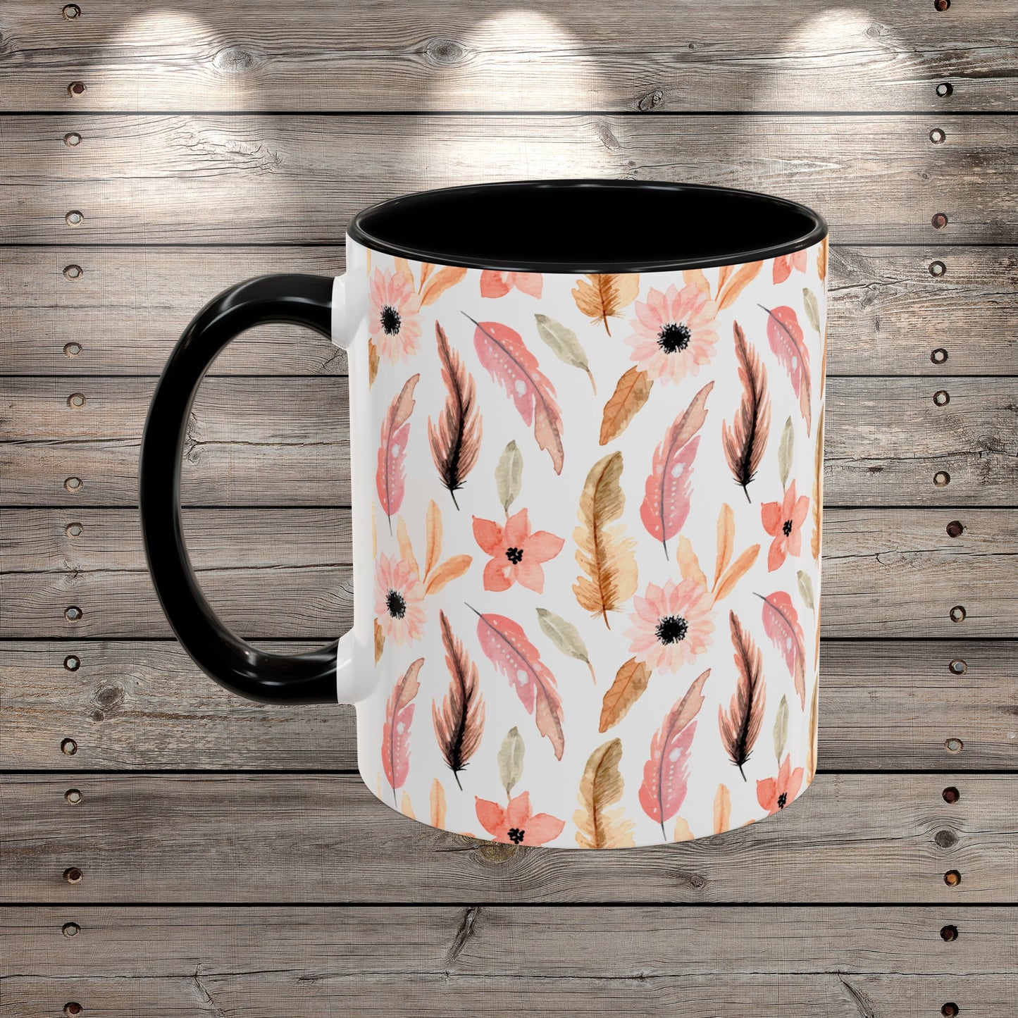 Custom Bogo Feathers and Wildflowers Coffee Mug for Nature Lover Gardener Birthday Gift for Her Mug