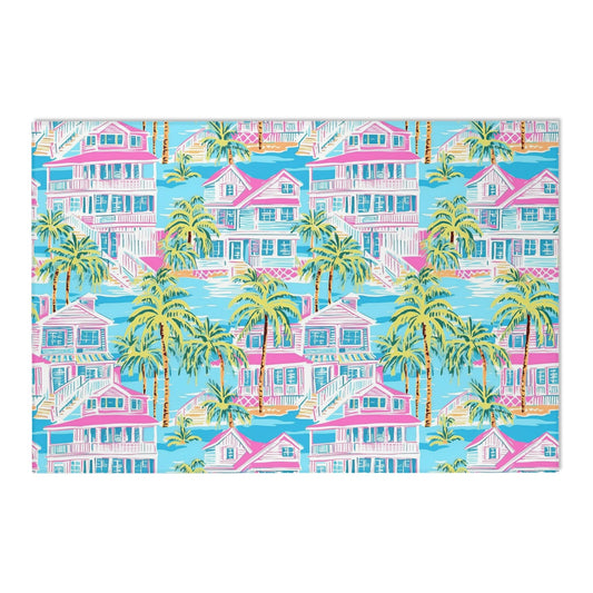 Preppy Area Rug, Preppy Room Decor, Dorm Room, Dorm Room Decor, Palm Beach, Beach House, Palm Leaves, Light Teal and Hot Pink