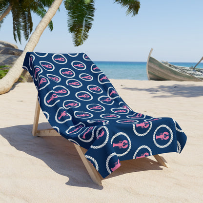 Pink Lobster and Navy Beach Towel