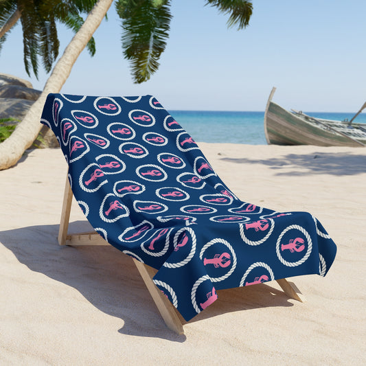 Pink Lobster and Navy Beach Towel
