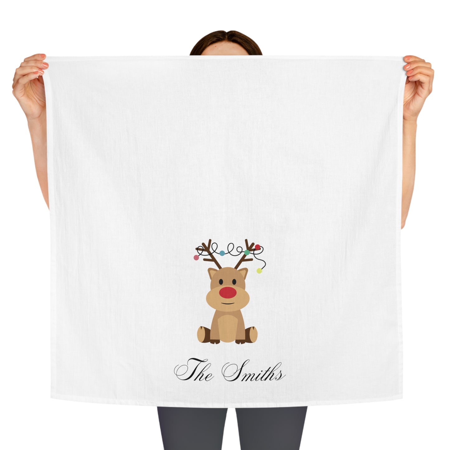 Personalized Christmas Tea Towel, Christmas Gift, Kitchen Decor, Holiday Family Name, Reindeer