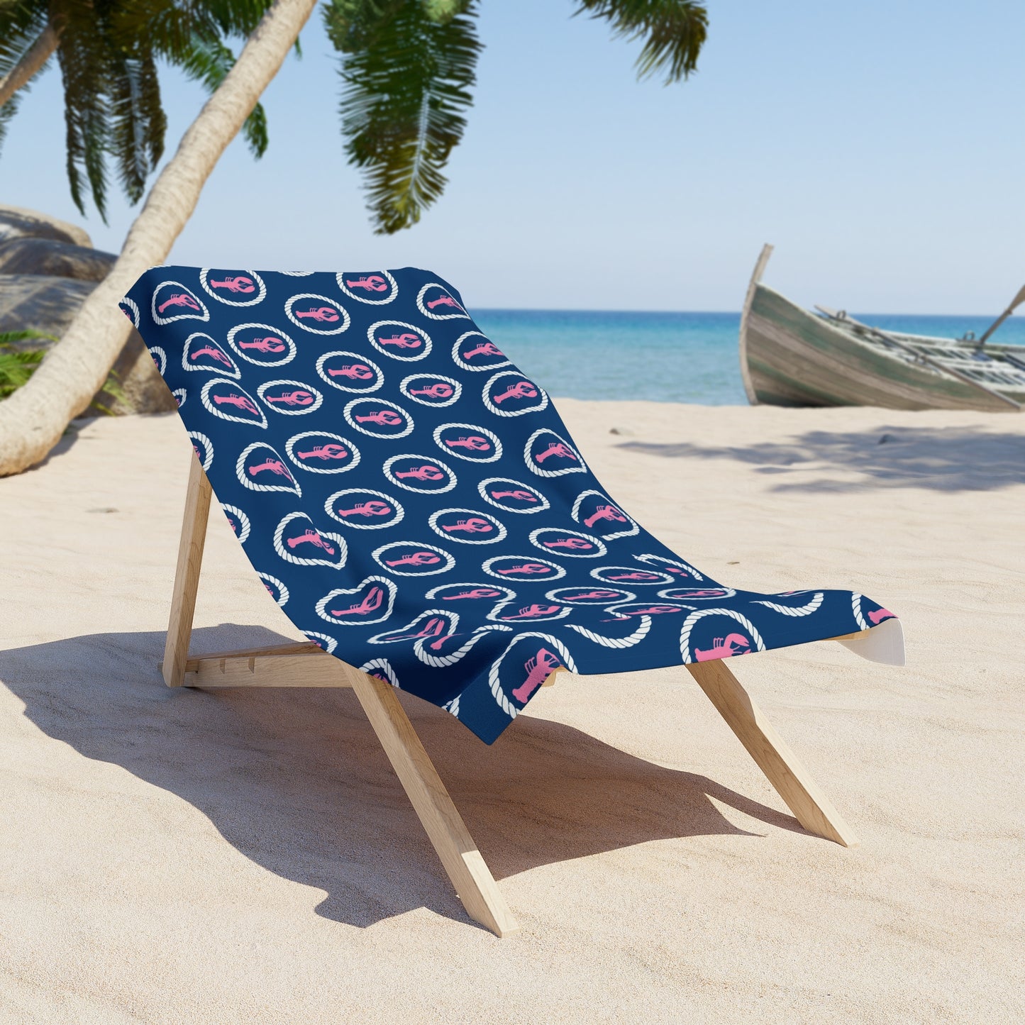 Pink Lobster and Navy Beach Towel