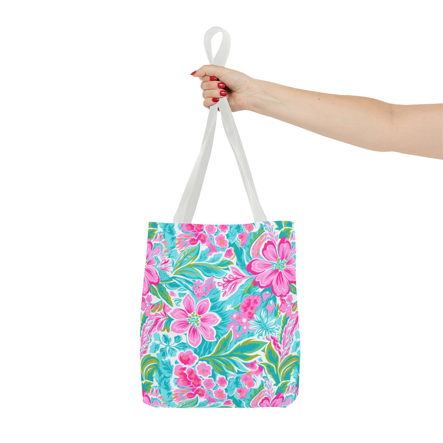 Preppy Pink Tropical Floral Tote Bag, Travel Bag, Vacation