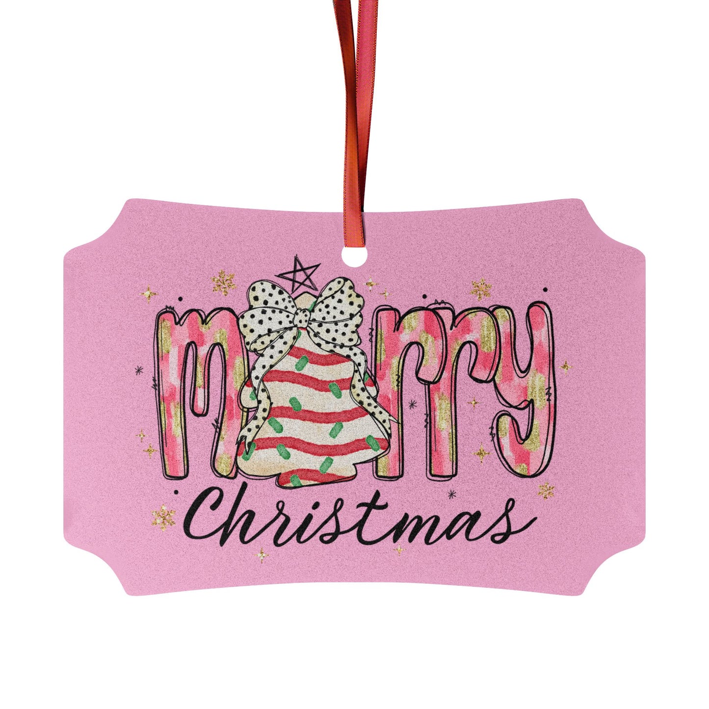 Merry Christmas Ornament, Christmas Cake Decor, Christmas Tree Ornament, Pink Christmas Ornament