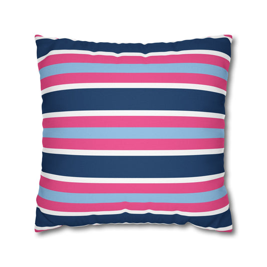 Navy & Pink Striped Pillow Case