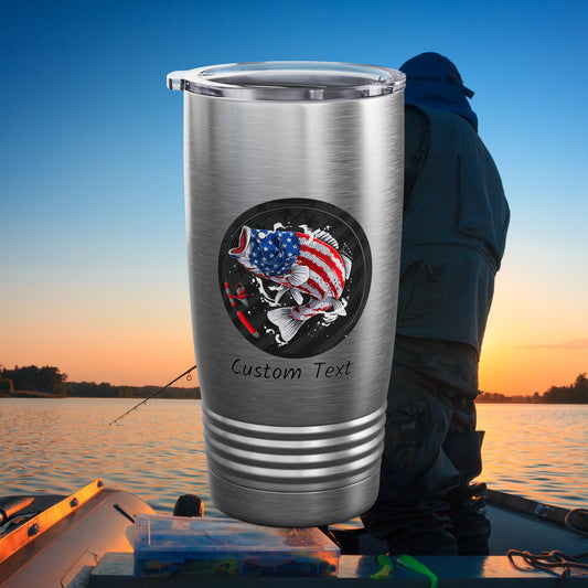 Bass Fishing Father's Day Gift, Fishing Tumbler, Gift for Him, Patriotic Cup