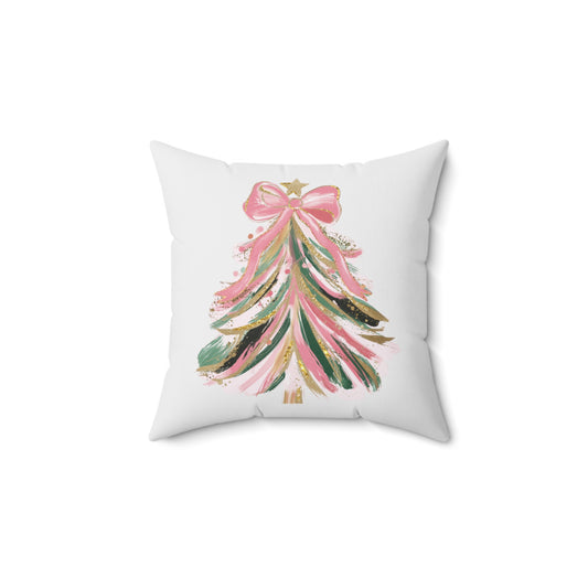 Christmas Throw Pillow for Living Room, Sunroom Pillow, Pink and Green Floral Pillow, Preppy Pillow