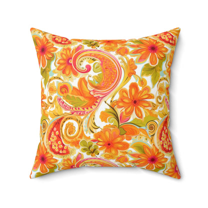 Paisely Throw Pillow, Green and Orange Tones