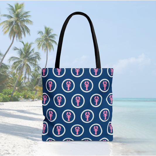 Preppy Pink Lobster and Navy Tote Bag