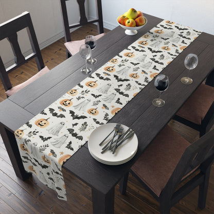 Halloween Decor Table Runner, Farmhouse Ghost Pumpkins and Bats Table Runner, Holiday Table Decor