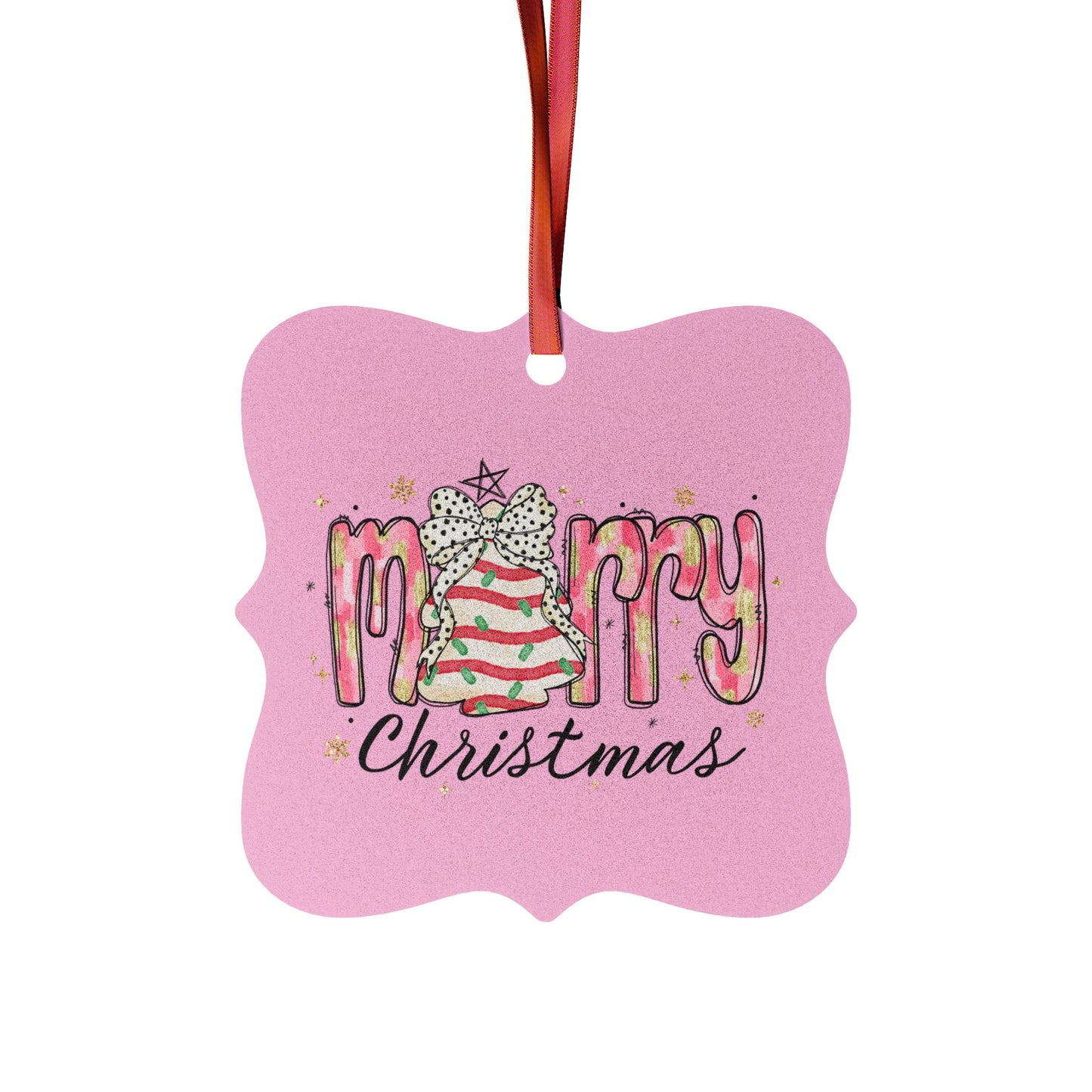 Merry Christmas Ornament, Christmas Cake Decor, Christmas Tree Ornament, Pink Christmas Ornament