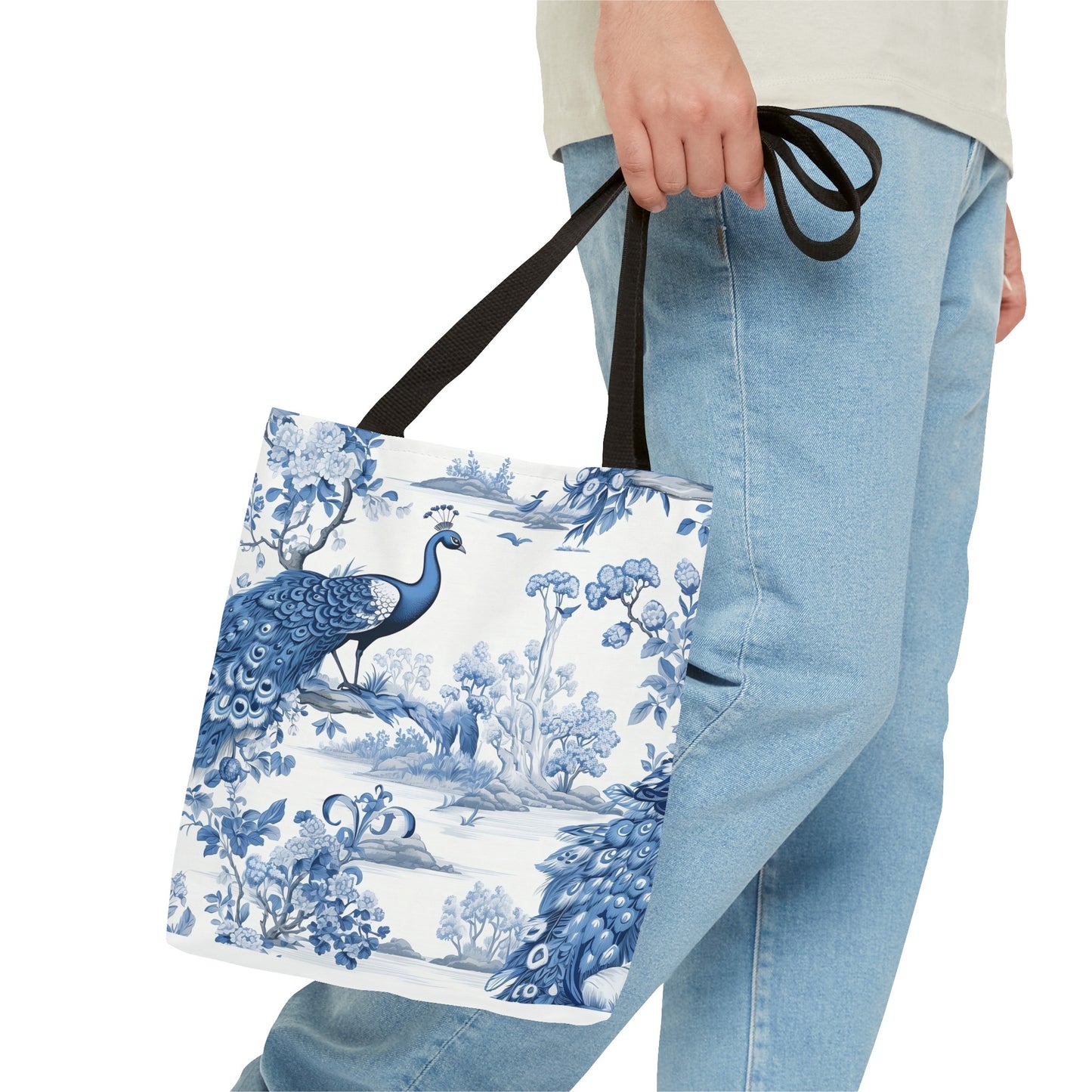 Blue Floral Tote Bag, Travel Bag, Vacation, Book Tote