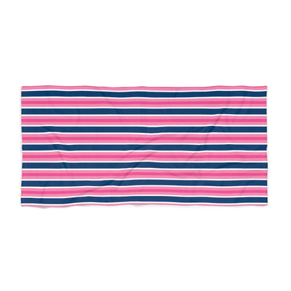 Navy and Pink Striped Beach Towel