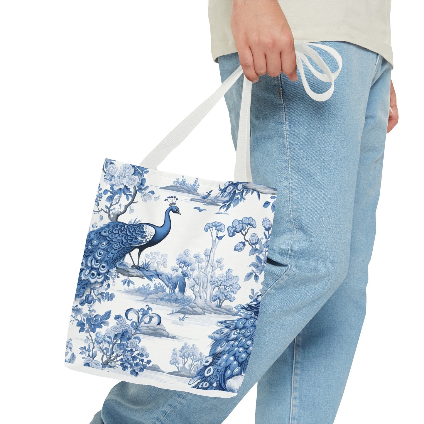 Blue Floral Tote Bag, Travel Bag, Vacation, Book Tote