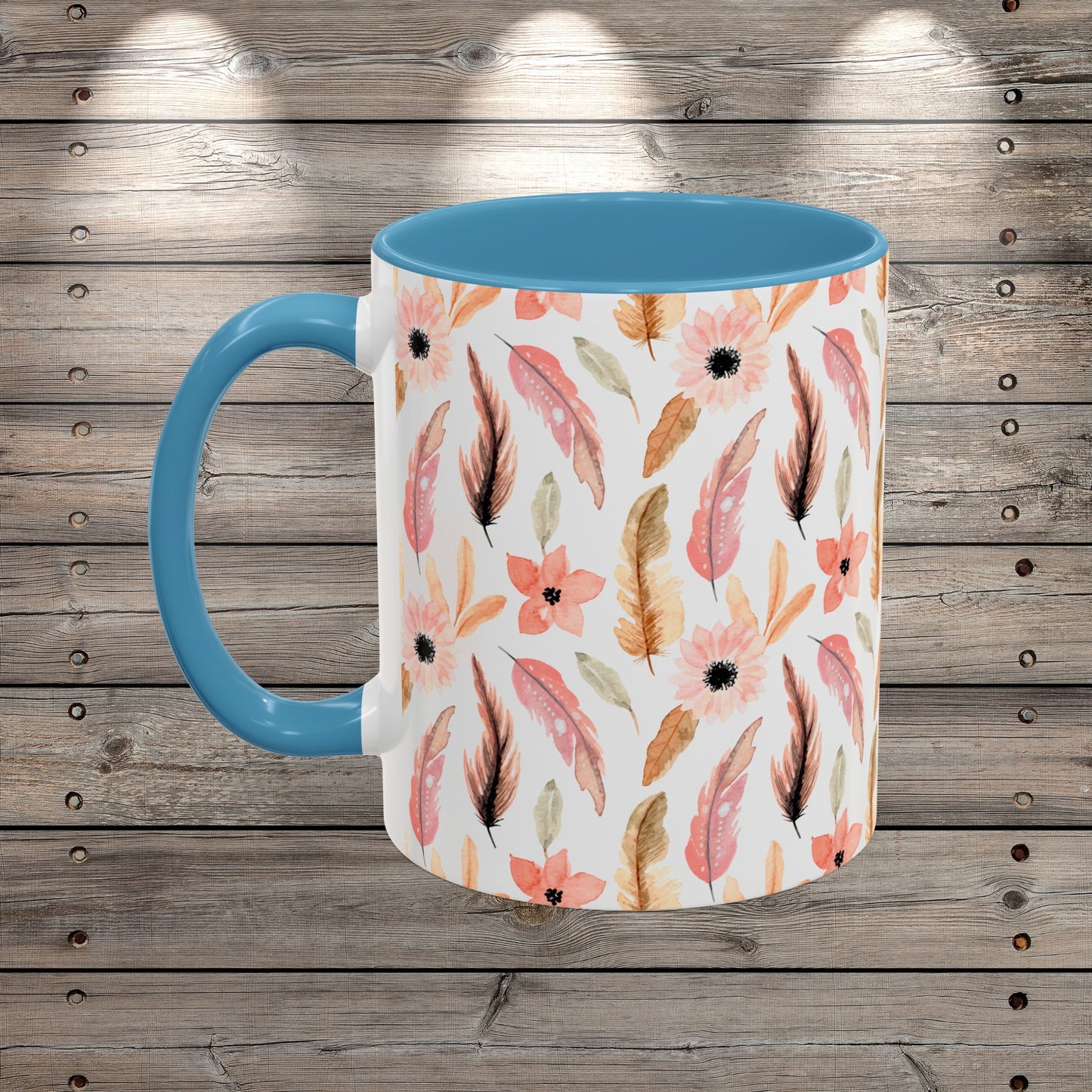 Custom Bogo Feathers and Wildflowers Coffee Mug for Nature Lover Gardener Birthday Gift for Her Mug