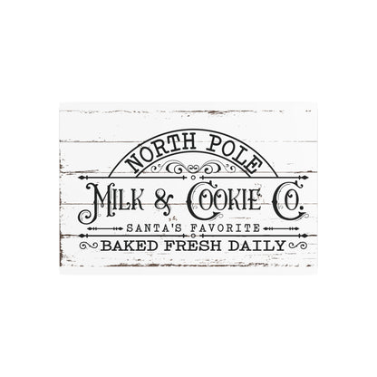 North Pole Milk and Cookies Sign Rustic Farmhouse Christmas Art