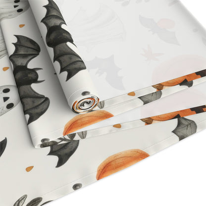 Halloween Decor Table Runner, Farmhouse Ghost Pumpkins and Bats Table Runner, Holiday Table Decor