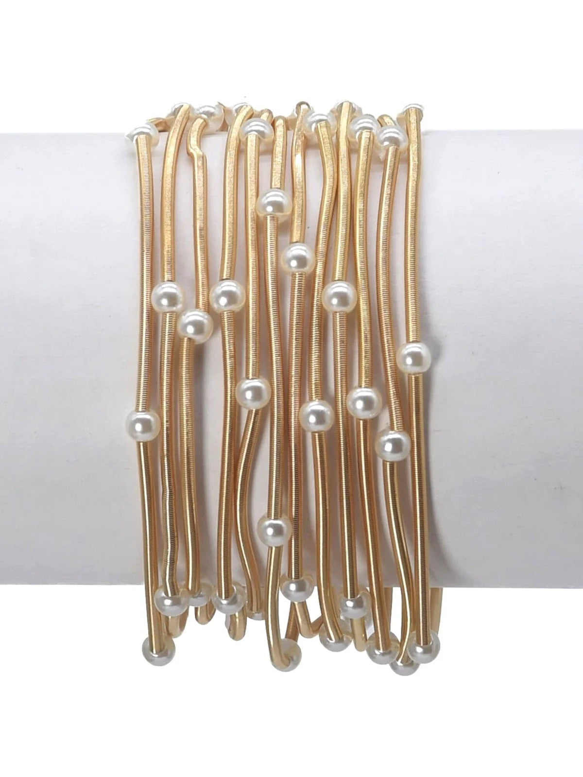 Gold Bead Bracelet For Women, Classic Beaded Bracelet, Multi Strand Coil Bracelet With Pearls