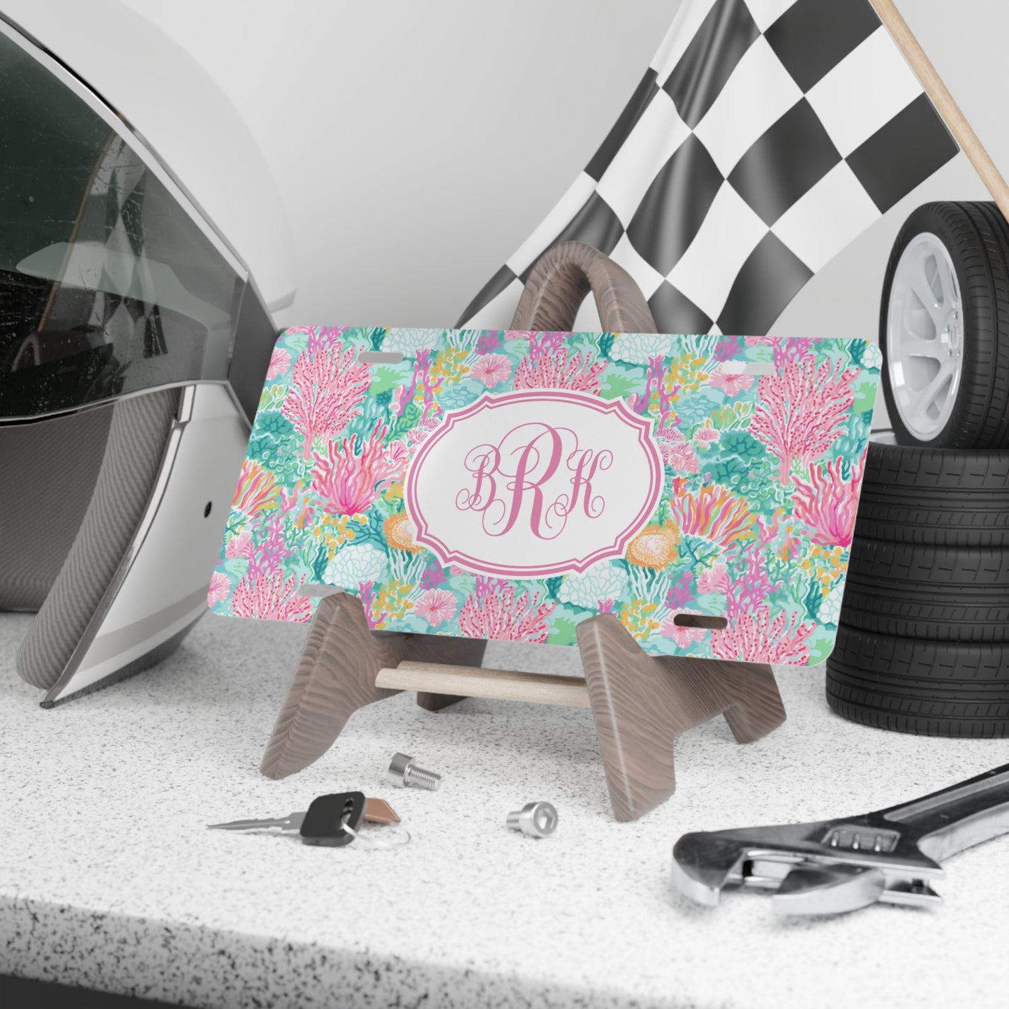 Personalized License Plate, Coral Reef Monogram