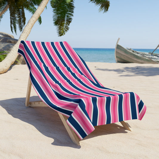 Navy and Pink Striped Beach Towel