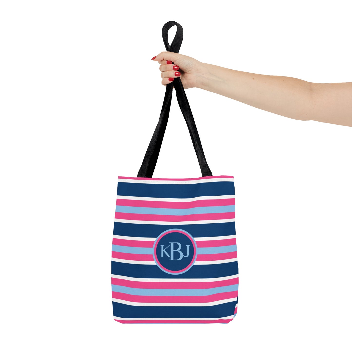 Monogram Tote Bag - Baby Blue, Pink and Navy Stripe