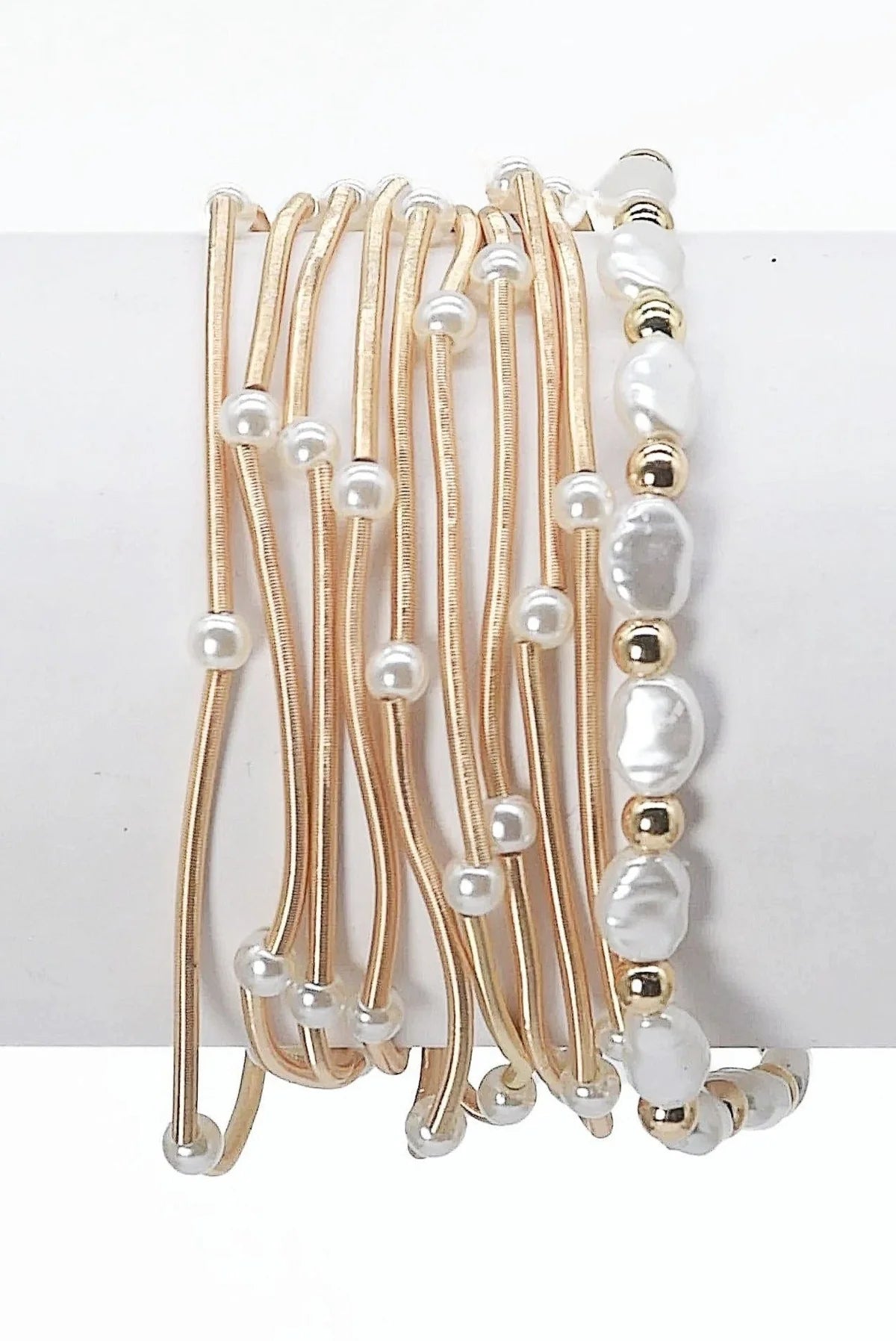 Gold Bead Bracelet For Women, Classic Beaded Bracelet, Multi Strand Coil Bracelet With Pearls