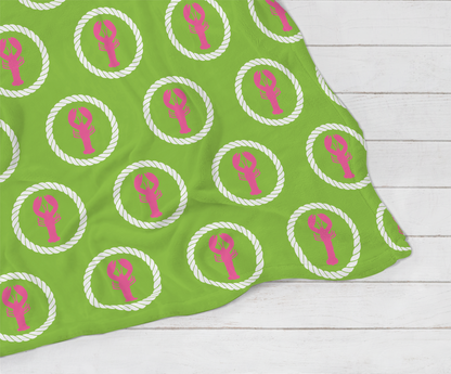 Plush Blanket - Green and Pink Lobsters